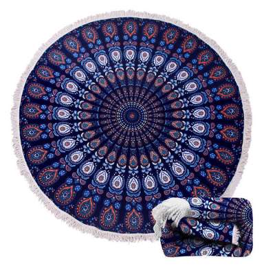 microfiber customized printed round beach towels with tassels